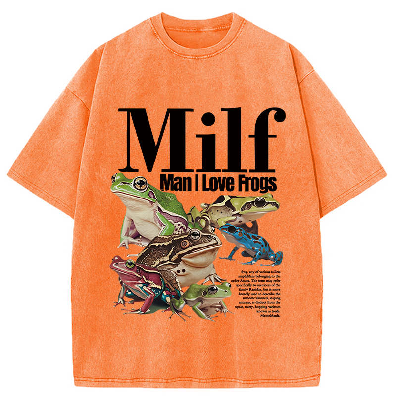 Modecanvas Man I Love Frogs Meme Washed T-Shirt-modecanvas