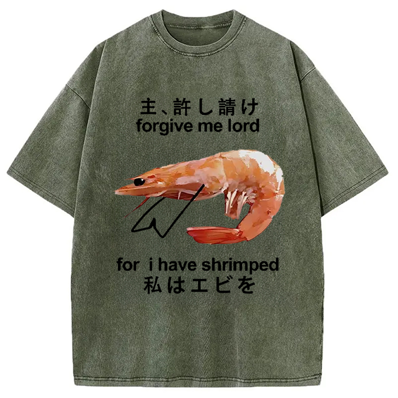 Modecanvas Retreating Shrimp Washed T-Shirt-modecanvas