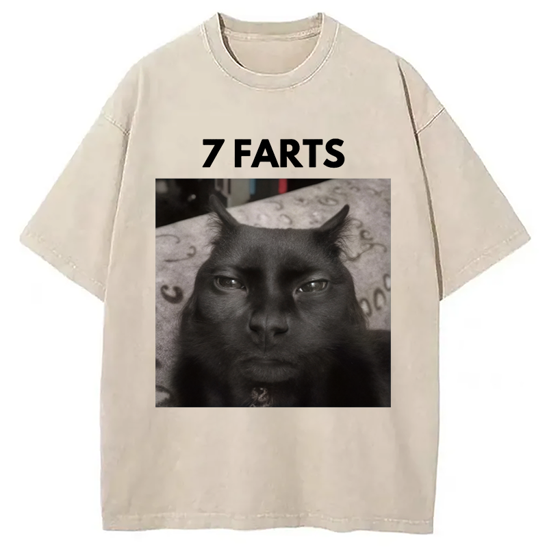 Modecanvas 7 Farts Silly Meme Cat Washed T-Shirt-modecanvas