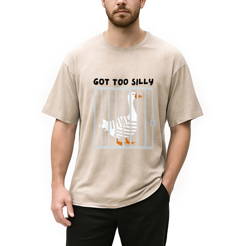 Modecanvas Got Too Silly Funny Goose Humor Meme Washed T-Shirt