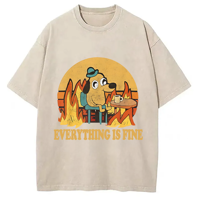 Modecanvas Everything Is Fine Dog Meme Washed T-Shirt