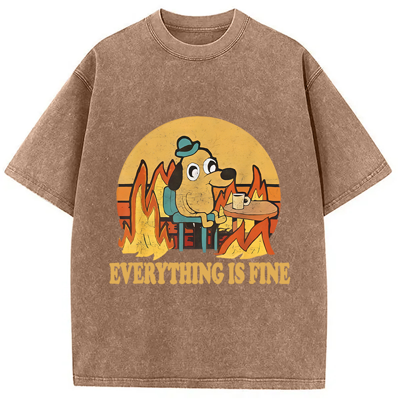 Modecanvas Everything Is Fine Dog Meme Washed T-Shirt
