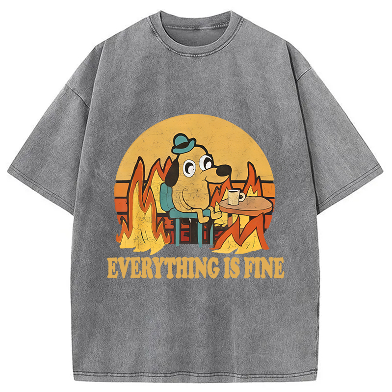 Modecanvas Everything Is Fine Dog Meme Washed T-Shirt