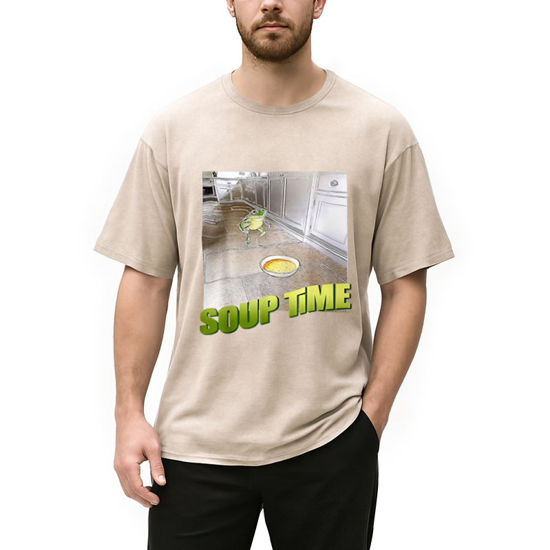 Modecanvas Soup Time Meme Frog Meme Washed T-Shirt