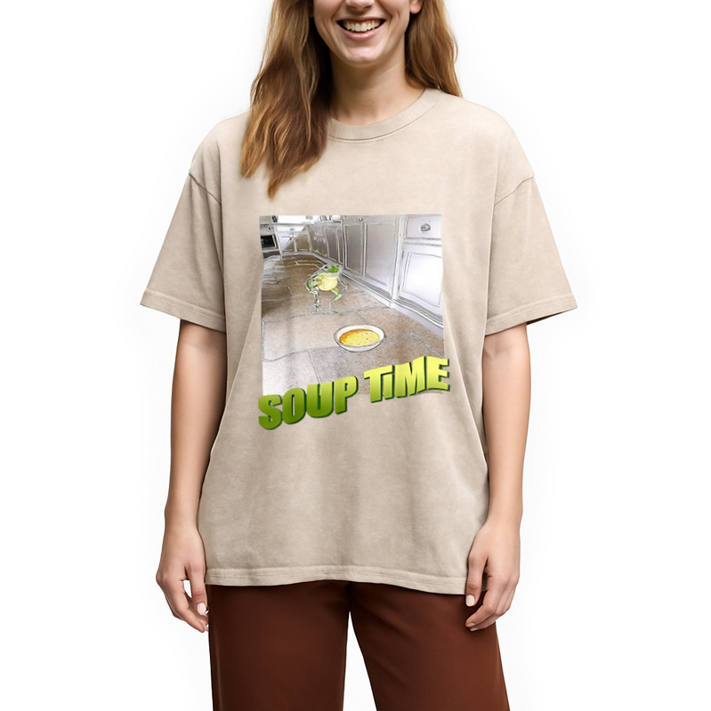 Modecanvas Soup Time Meme Frog Meme Washed T-Shirt