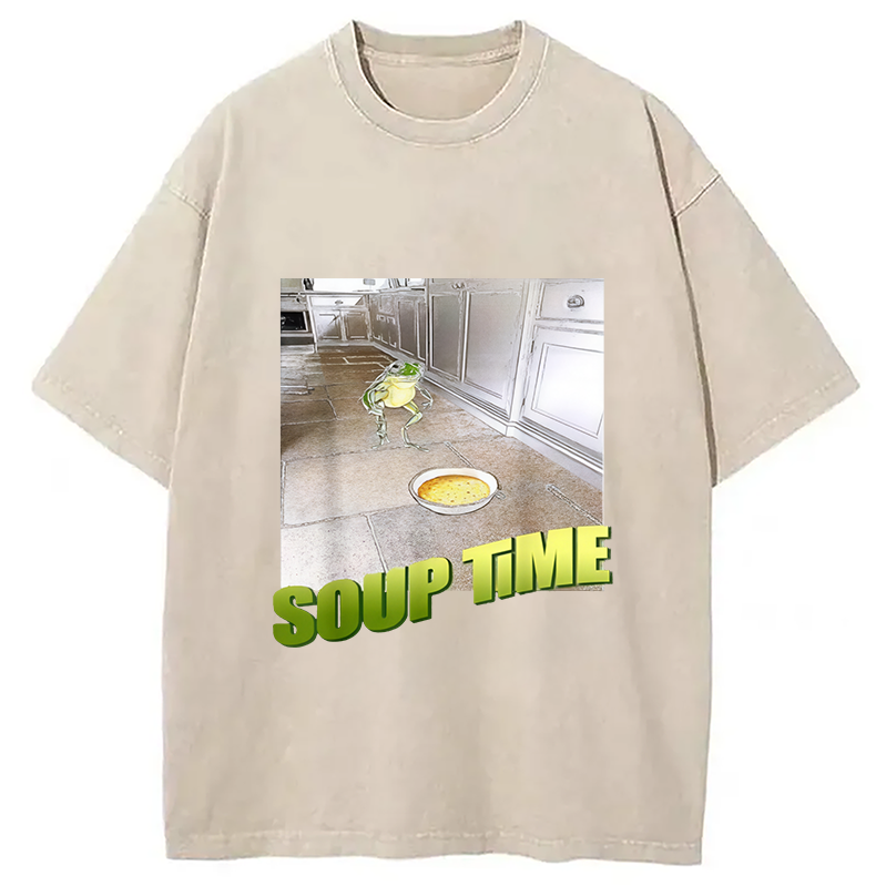 Modecanvas Soup Time Meme Frog Meme Washed T-Shirt