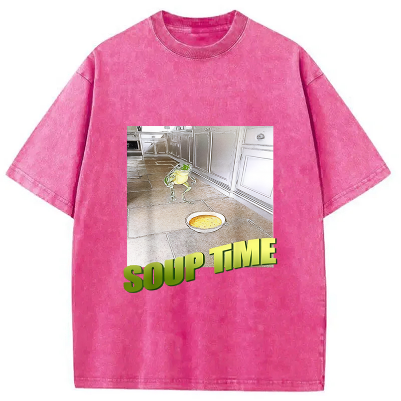 Modecanvas Soup Time Meme Frog Meme Washed T-Shirt