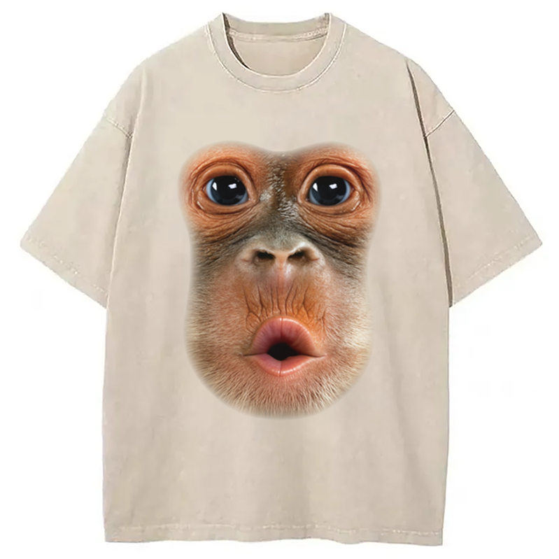Modecanvas Monkey Stomach Funny Meme Washed T-Shirt