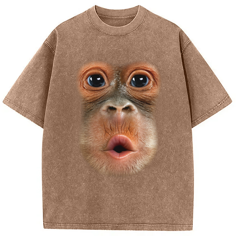 Modecanvas Monkey Stomach Funny Meme Washed T-Shirt