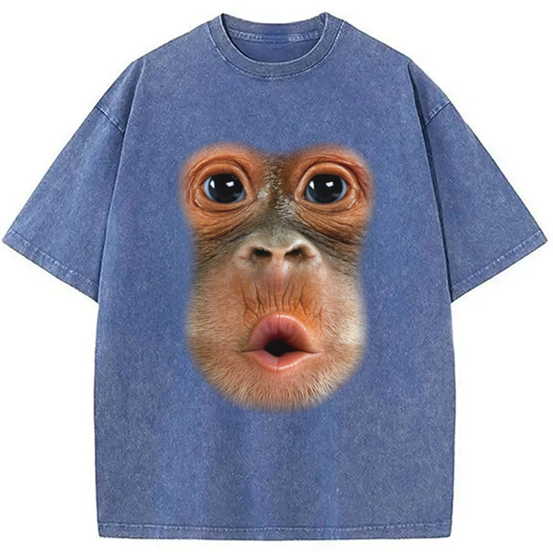 Modecanvas Monkey Stomach Funny Meme Washed T-Shirt
