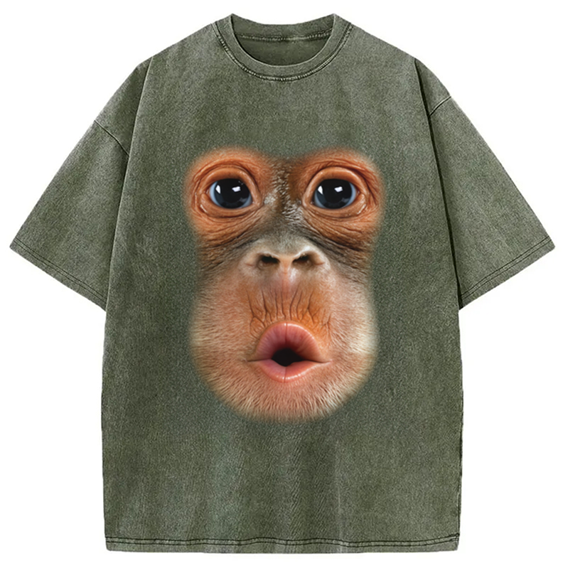 Modecanvas Monkey Stomach Funny Meme Washed T-Shirt