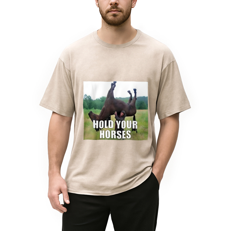 Modecanvas Hold Your Horses Funny Meme Washed T-Shirt