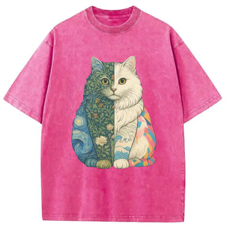 Modecanvas Van Gogh Art Cat Washed T-Shirt