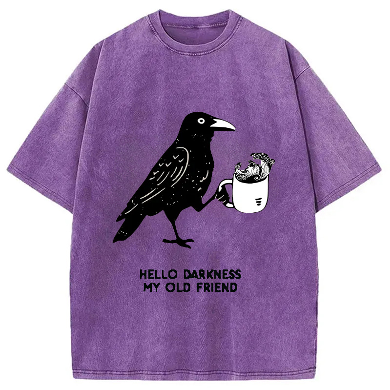 Modecanvas Crow Drinking Black Coffee Funny Washed T-Shirt