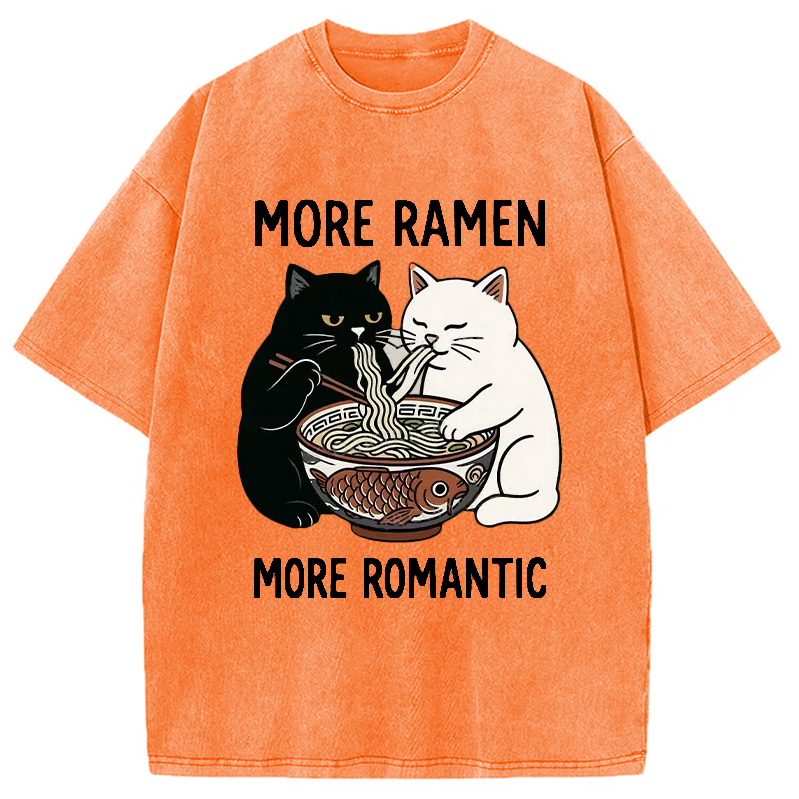 Modecanvas Two Cats Are Eating Ramen Washed T-Shirt