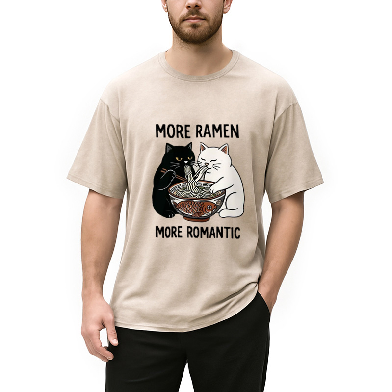 Modecanvas Two Cats Are Eating Ramen Washed T-Shirt