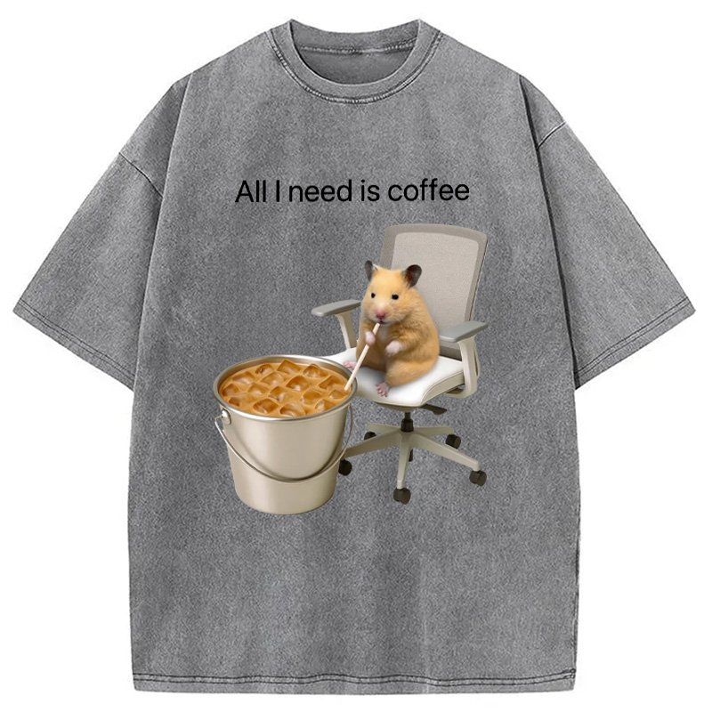 Modecanvas All I Need Is Coffee Meme Washed T-Shirt