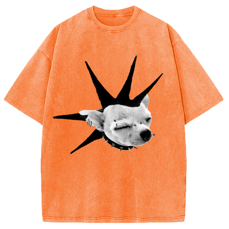 Modecanvas Funny Collar Dog Meme Washed T-Shirt
