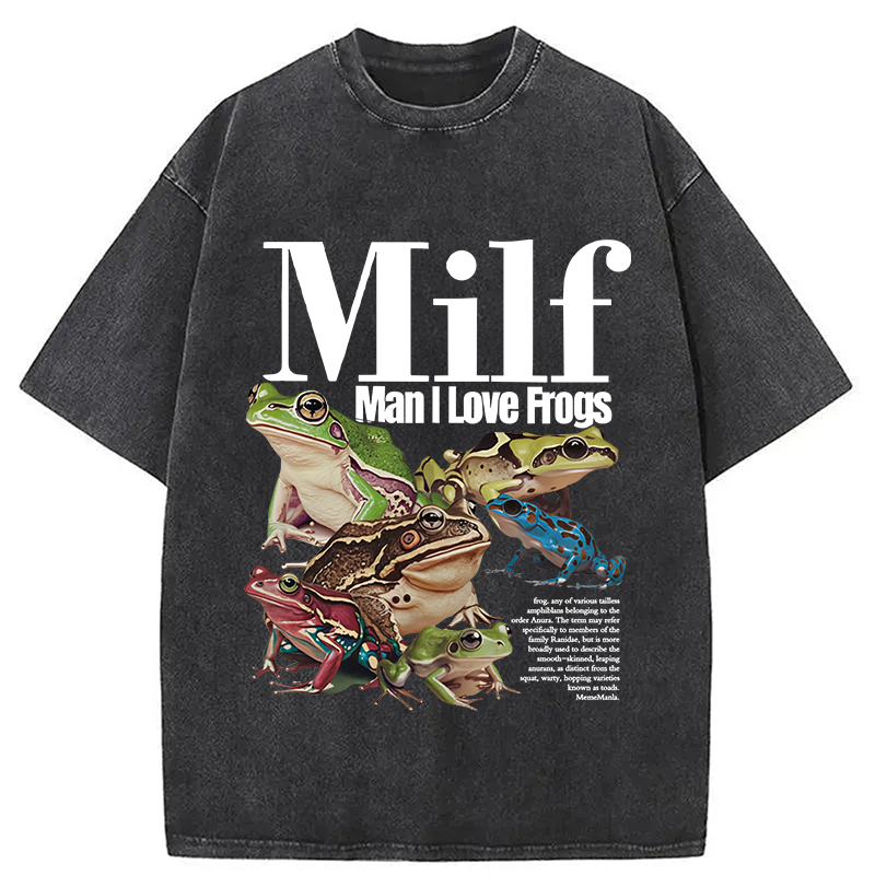 Modecanvas Man I Love Frogs Meme Washed T-Shirt-modecanvas