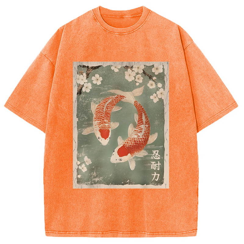 Modecanvas Koi fish and Cherry Blossom Washed T-Shirt