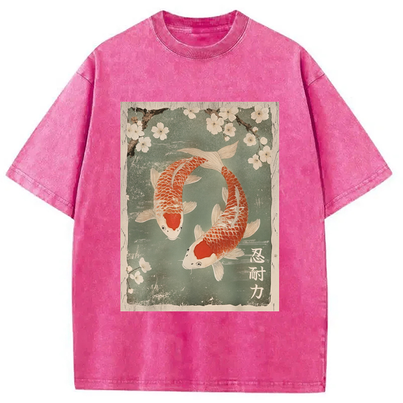 Modecanvas Koi fish and Cherry Blossom Washed T-Shirt