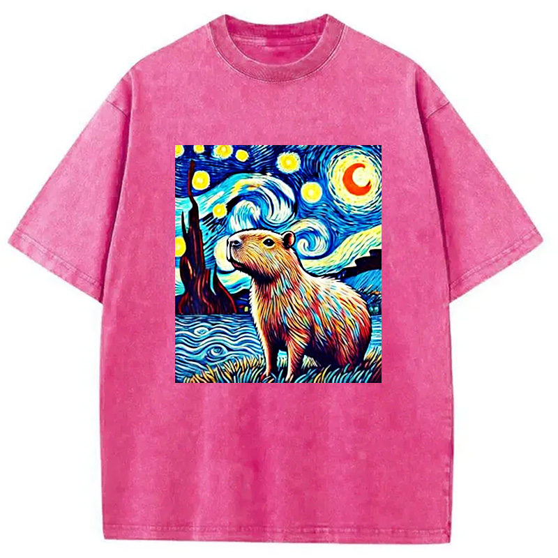 Modecanvas Capybara Starry Night Light Washed T-Shirt