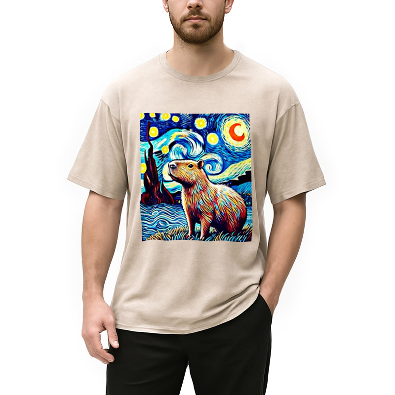 Modecanvas Capybara Starry Night Light Washed T-Shirt
