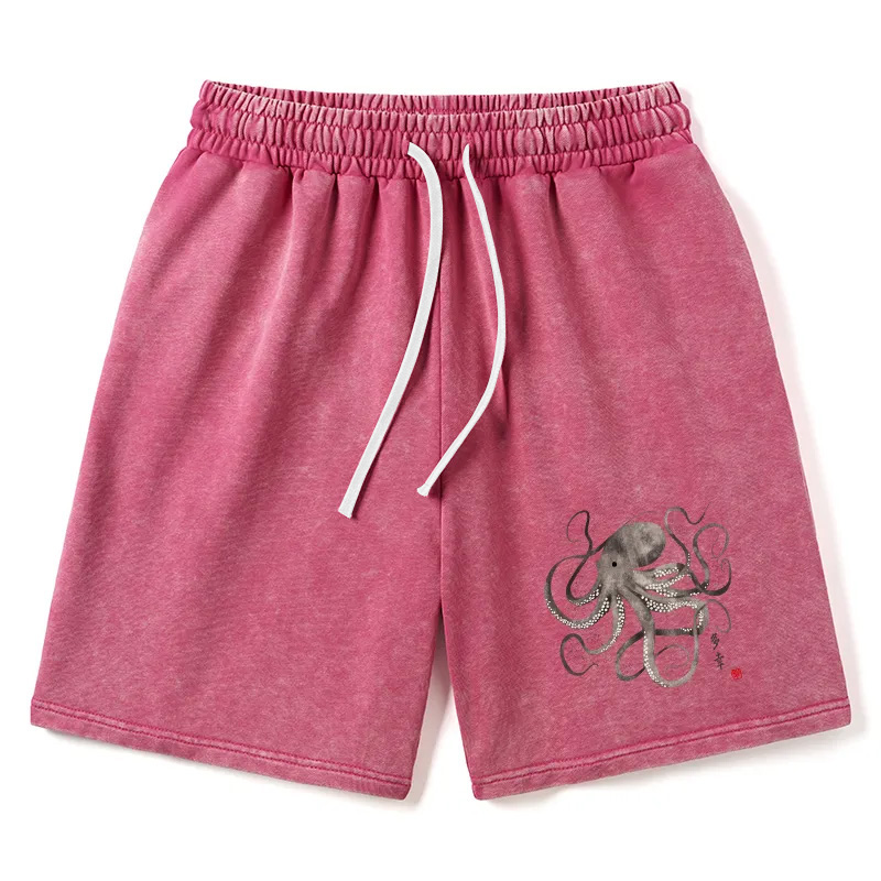 Modecanvas Octopus Japanese Calligraphy Washed Shorts