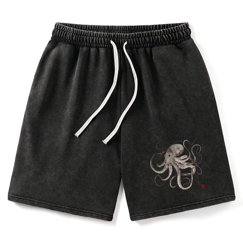 Modecanvas Octopus Japanese Calligraphy Washed Shorts