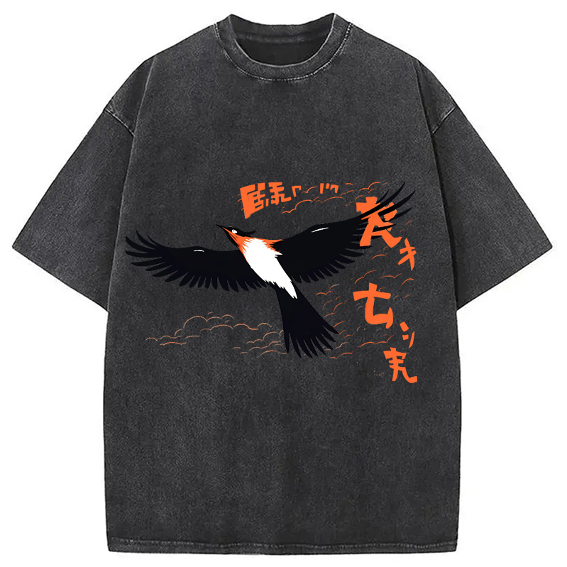 Modecanvas Japanese-Inspired Bird Washed T-Shirt