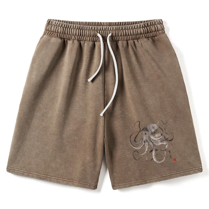 Modecanvas Octopus Japanese Calligraphy Washed Shorts