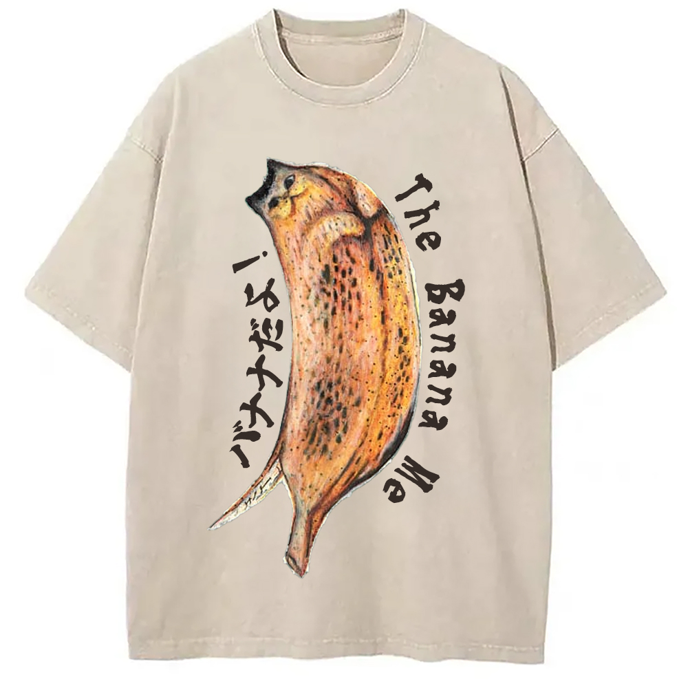 Modecanvas Banana Cat Drawing Washed T-Shirt
