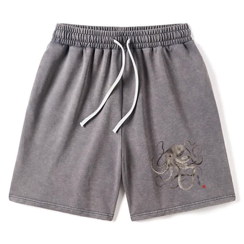 Modecanvas Octopus Japanese Calligraphy Washed Shorts