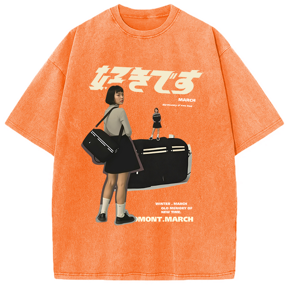 Modecanvas Japanese Girl Graphic Washed T-Shirt