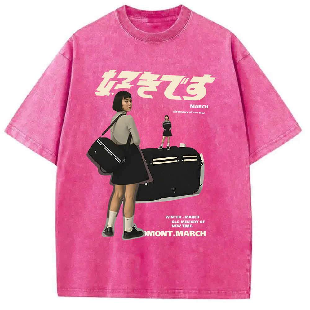 Modecanvas Japanese Girl Graphic Washed T-Shirt