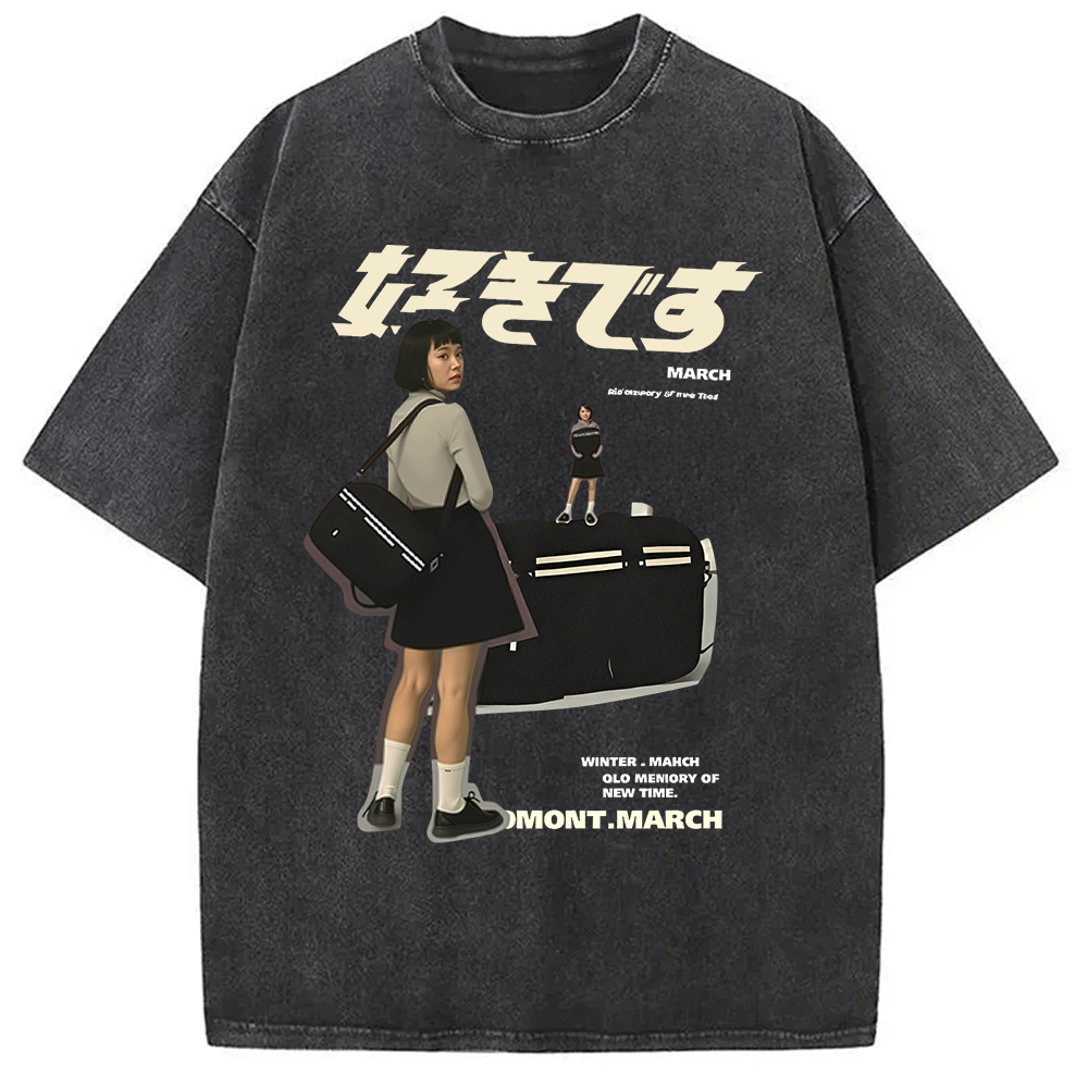 Modecanvas Japanese Girl Graphic Washed T-Shirt