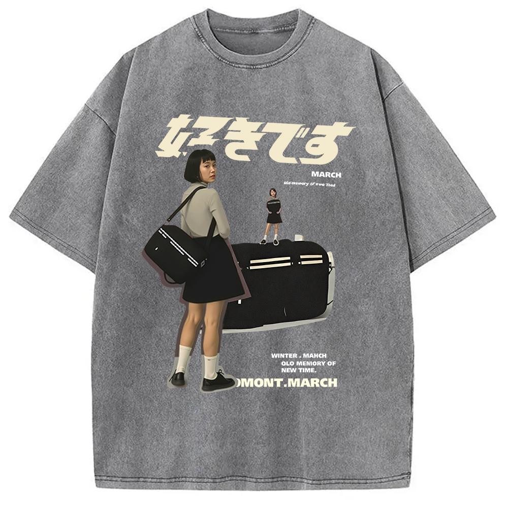 Modecanvas Japanese Girl Graphic Washed T-Shirt