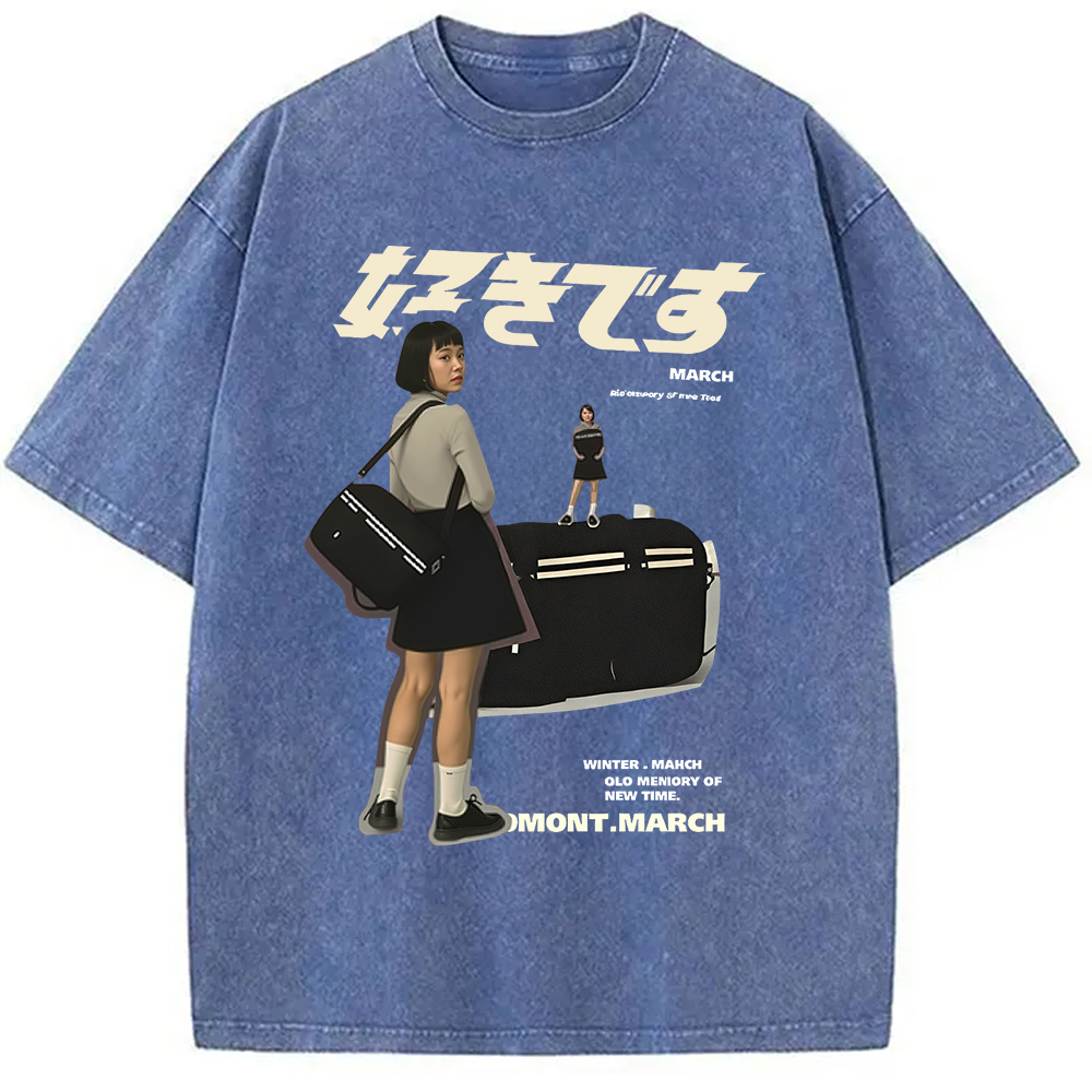 Modecanvas Japanese Girl Graphic Washed T-Shirt