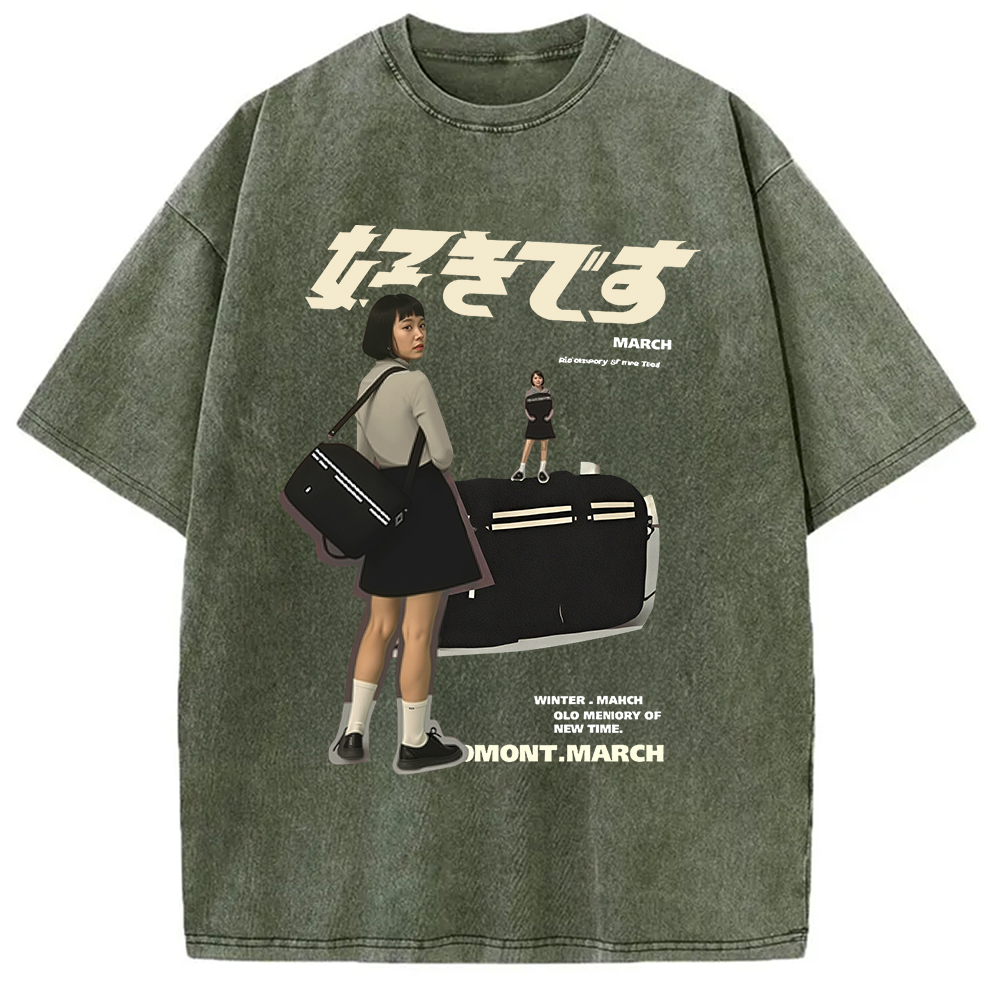 Modecanvas Japanese Girl Graphic Washed T-Shirt