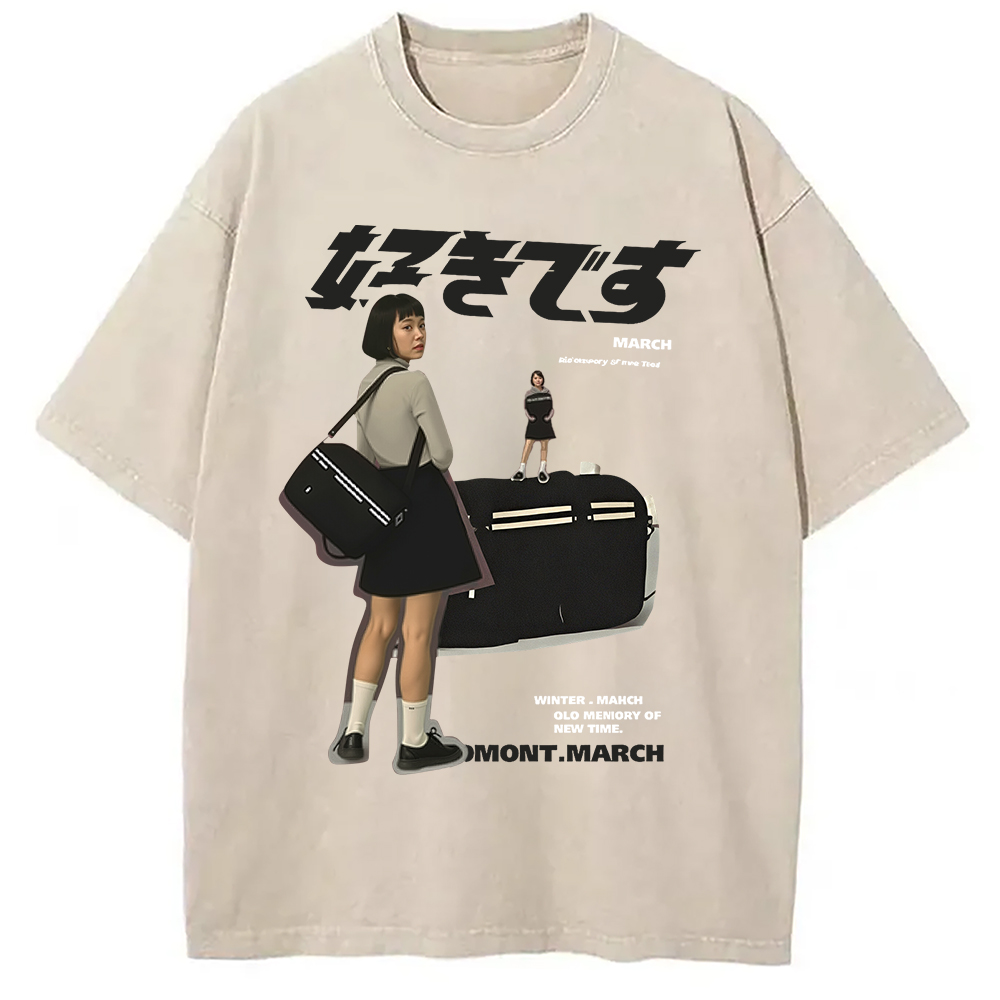 Modecanvas Japanese Girl Graphic Washed T-Shirt