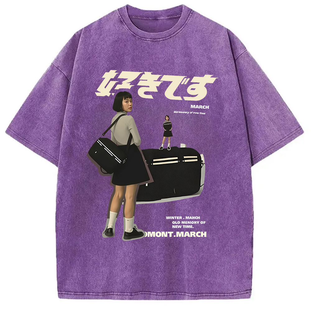 Modecanvas Japanese Girl Graphic Washed T-Shirt