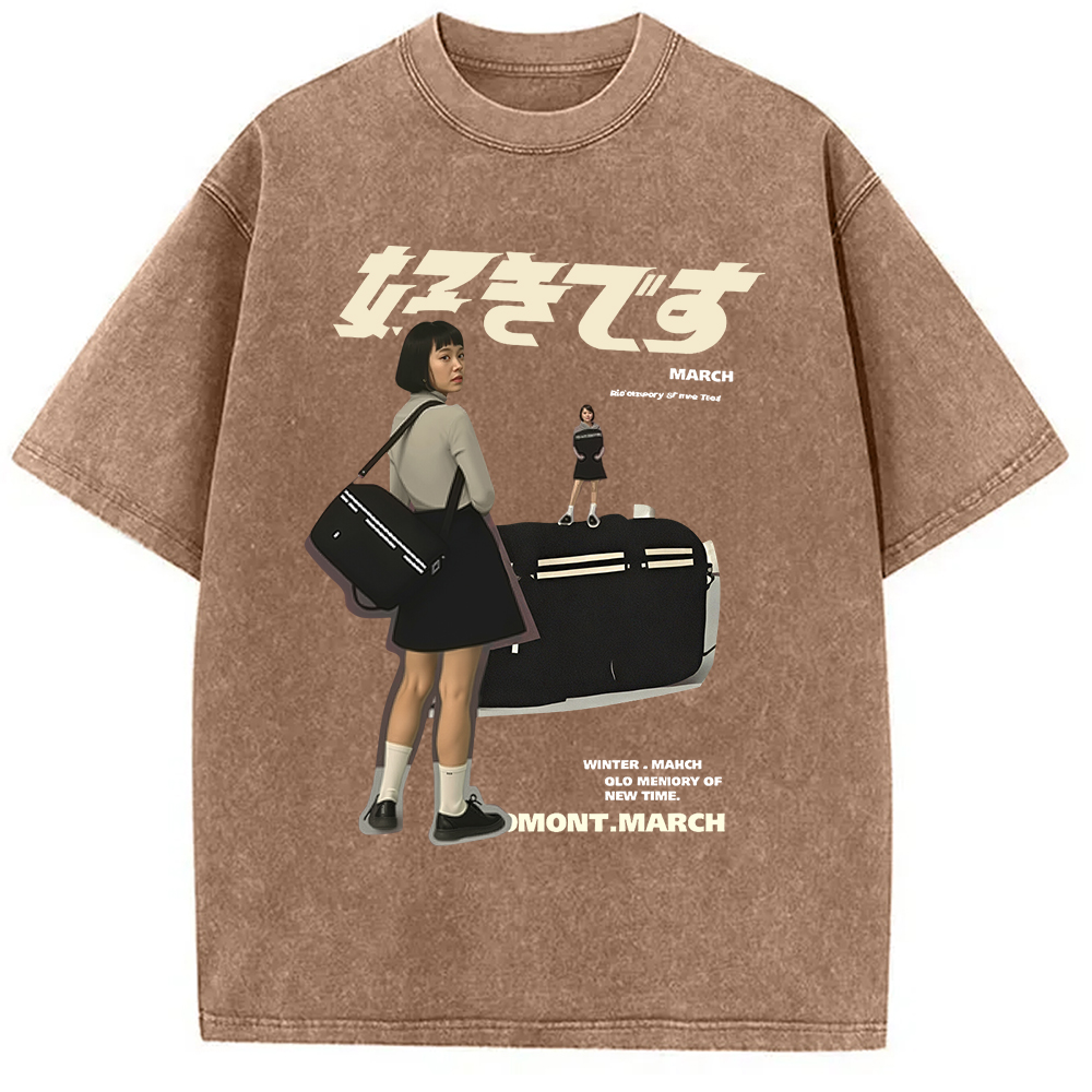 Modecanvas Japanese Girl Graphic Washed T-Shirt