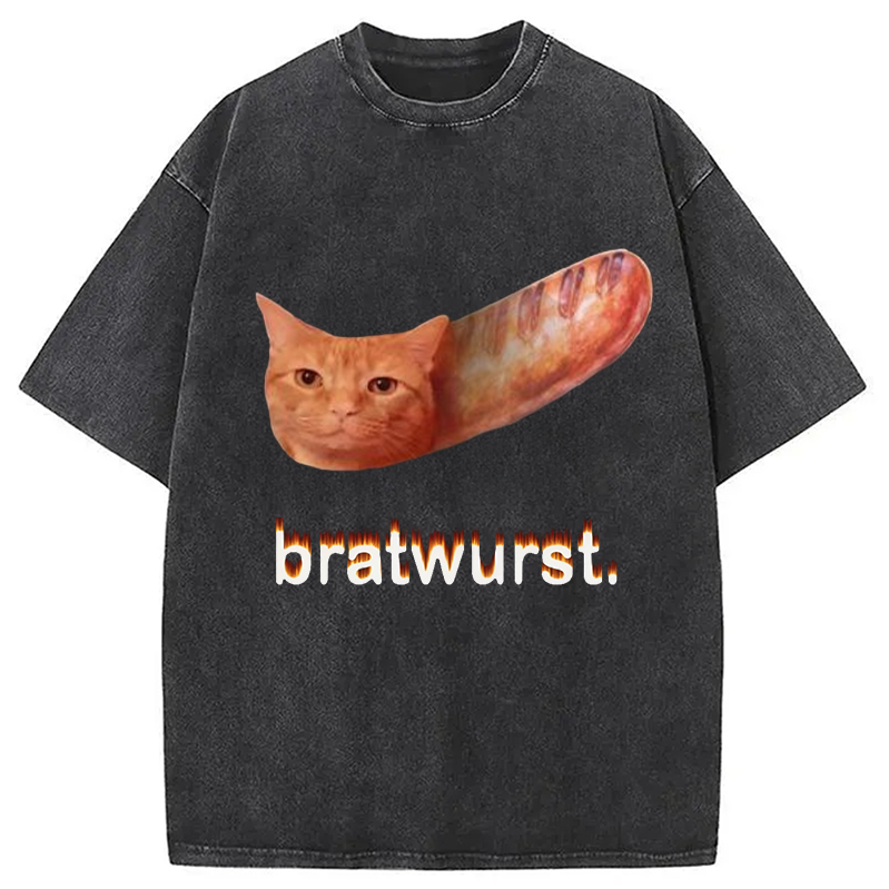 Modecanvas Bratwurst Cat Meme Washed T-Shirt