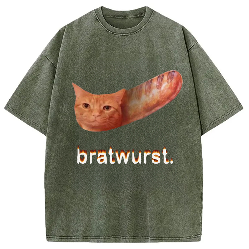 Modecanvas Bratwurst Cat Meme Washed T-Shirt