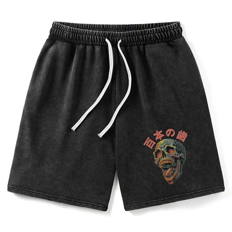 Modecanvas Terrifying And Disgusting Skull Washed Shorts