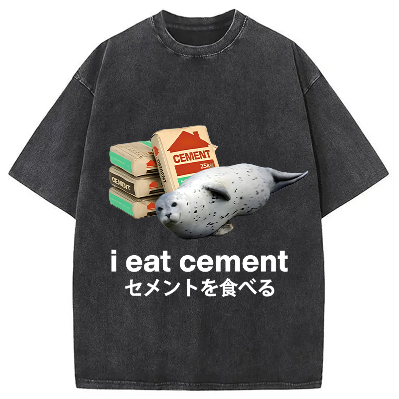 Modecanvas Seal Eat Cement Meme Washed T-Shirt