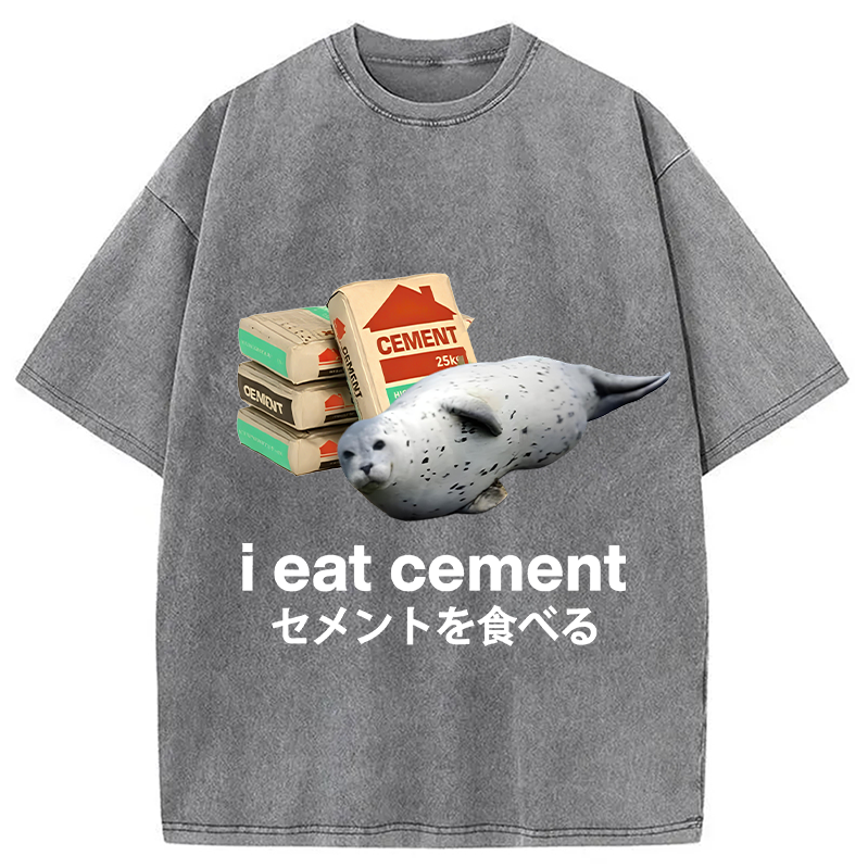 Modecanvas Seal Eat Cement Meme Washed T-Shirt