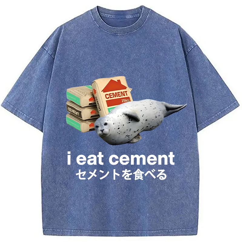 Modecanvas Seal Eat Cement Meme Washed T-Shirt
