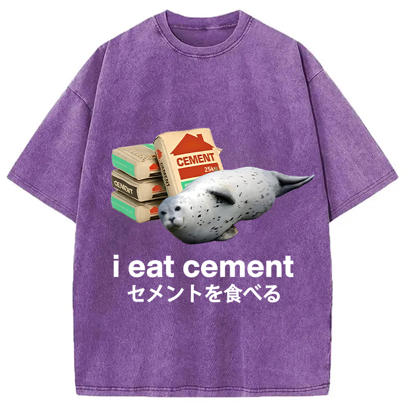 Modecanvas Seal Eat Cement Meme Washed T-Shirt