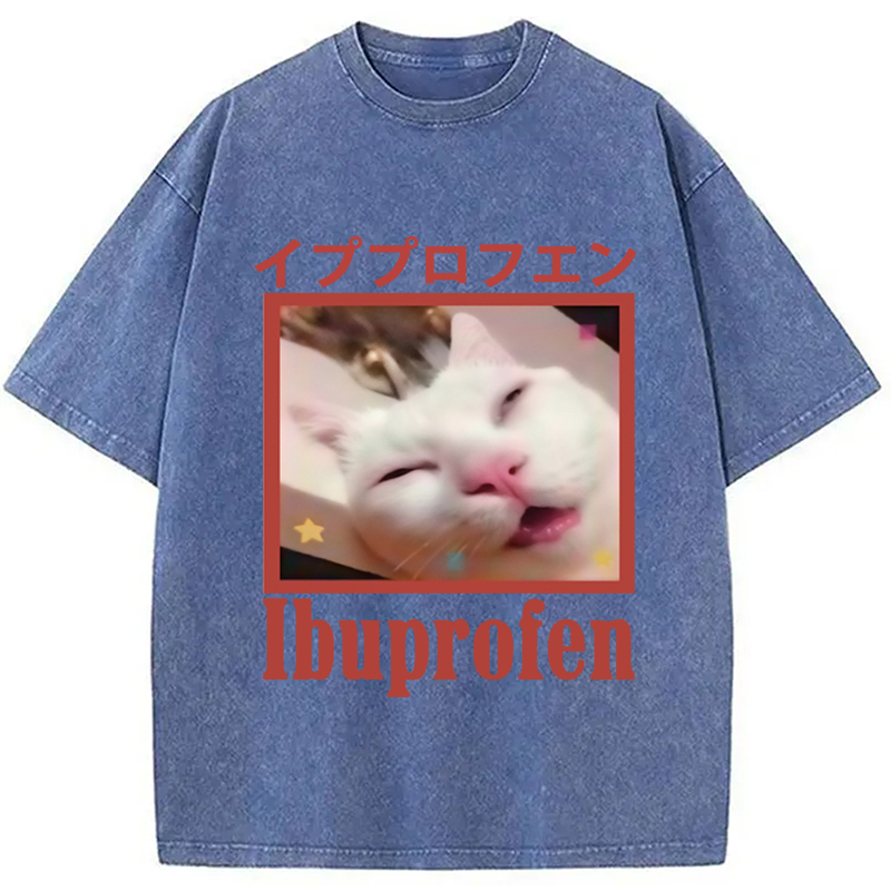 Modecanvas Ibuprofen Meme Cat Washed T-Shirt